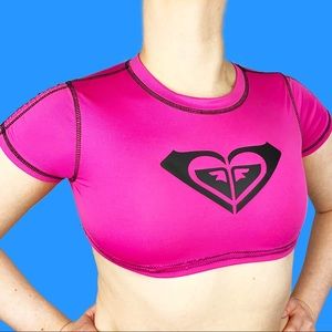 ROXY CROP TOP RASH GUARD PINK BLACK Y2K